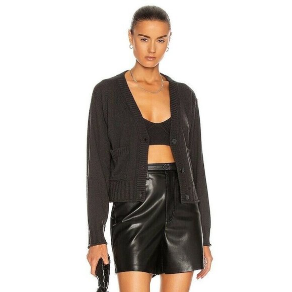 JONATHAN SIMKHAI Aisha Cardigan Faded Black Knit Lightweight XS NWOT $275
